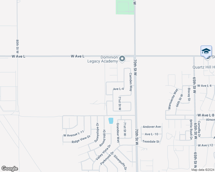 map of restaurants, bars, coffee shops, grocery stores, and more near 42570 72nd Street West in Lancaster