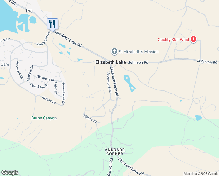 map of restaurants, bars, coffee shops, grocery stores, and more near Alderwood Road in Elizabeth Lake