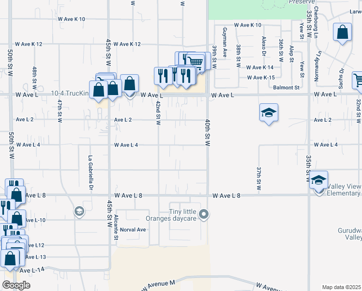 map of restaurants, bars, coffee shops, grocery stores, and more near 4048 West Avenue L4 in Quartz Hill