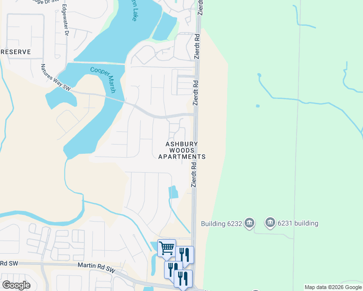 map of restaurants, bars, coffee shops, grocery stores, and more near 2 Ashbury Woods Drive Southwest in Huntsville