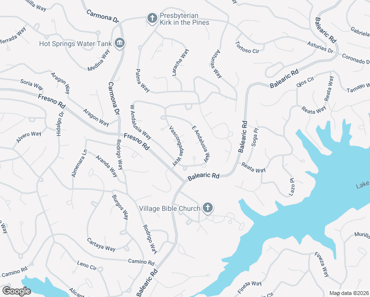 map of restaurants, bars, coffee shops, grocery stores, and more near 5 Paterna Lane in Hot Springs