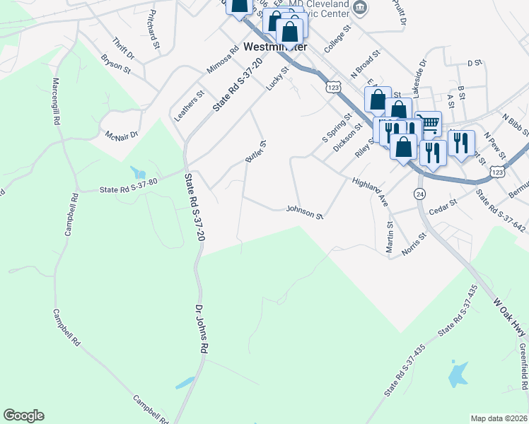 map of restaurants, bars, coffee shops, grocery stores, and more near 108 Johnson Street in Westminster