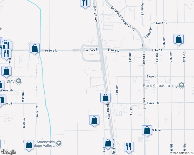 map of restaurants, bars, coffee shops, grocery stores, and more near 172 West Avenue L4 in Lancaster