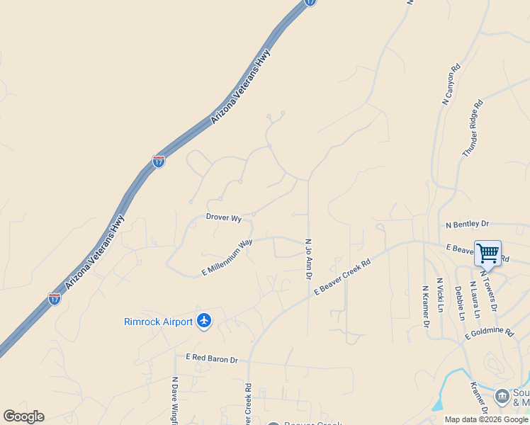 map of restaurants, bars, coffee shops, grocery stores, and more near 3750 E Millennium Way in Lake Montezuma