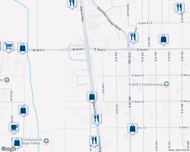 map of restaurants, bars, coffee shops, grocery stores, and more near 2 East Avenue L 4 in Lancaster