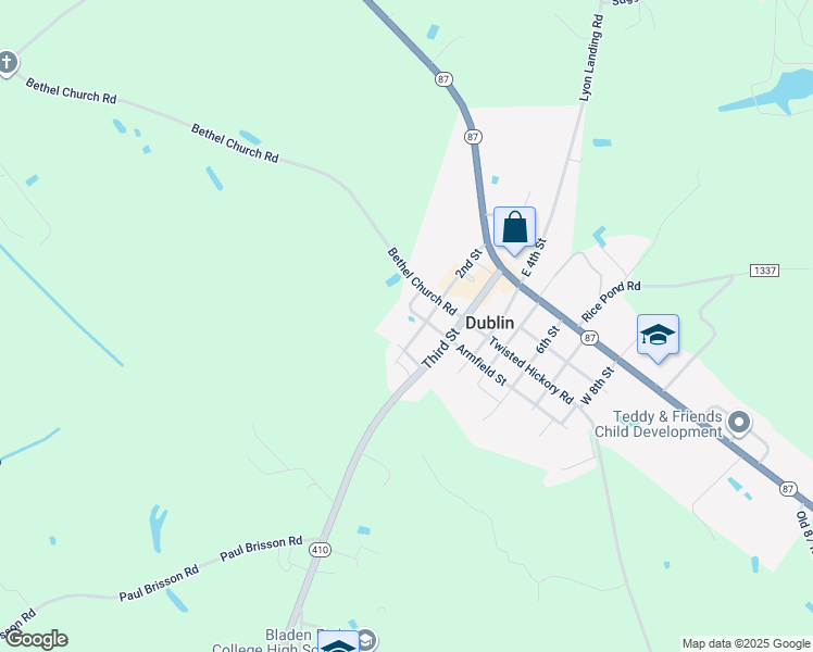 map of restaurants, bars, coffee shops, grocery stores, and more near 262 2nd Street in Bladenboro