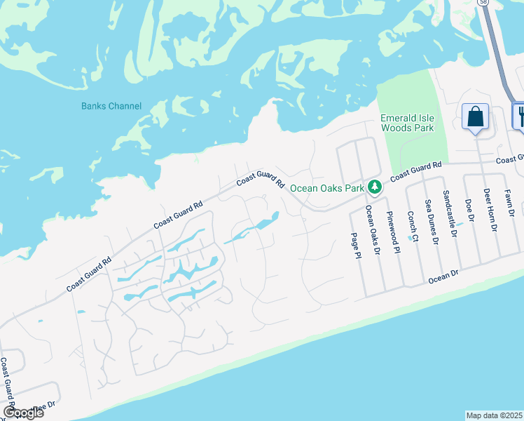 map of restaurants, bars, coffee shops, grocery stores, and more near 9903 MB Davis Court in Emerald Isle