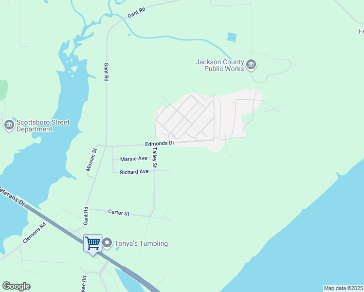map of restaurants, bars, coffee shops, grocery stores, and more near 347 Jonathan Street in Scottsboro
