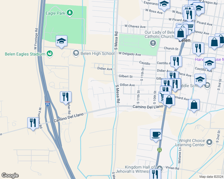 map of restaurants, bars, coffee shops, grocery stores, and more near 502 Laura Court in Belen