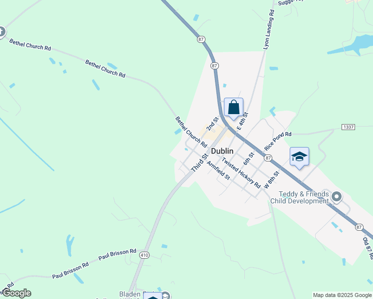 map of restaurants, bars, coffee shops, grocery stores, and more near 244 2nd Street in Bladenboro