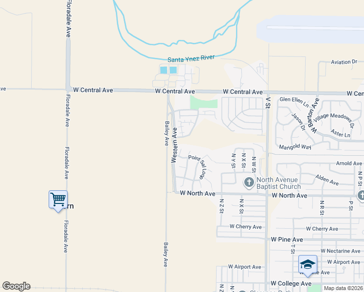map of restaurants, bars, coffee shops, grocery stores, and more near 1140 Arguello Court in Lompoc