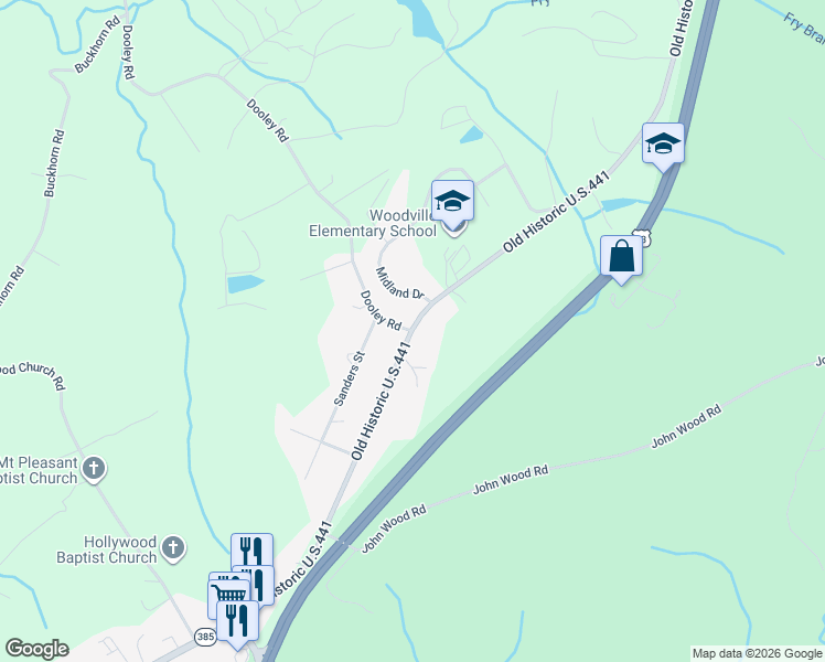 map of restaurants, bars, coffee shops, grocery stores, and more near 886 Old Historic U.S.441 in Clarkesville