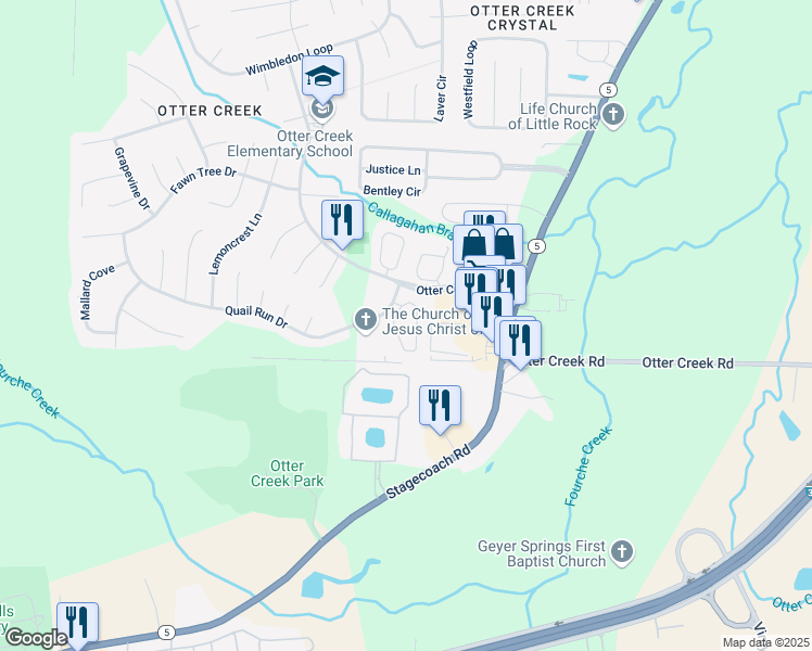 map of restaurants, bars, coffee shops, grocery stores, and more near 1 Quail Run Circle in Little Rock