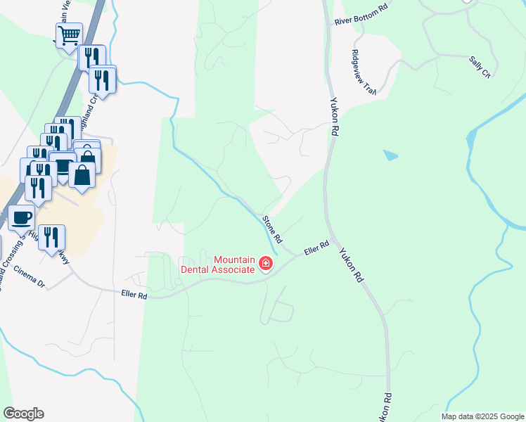 map of restaurants, bars, coffee shops, grocery stores, and more near 353 Stone Road in Ellijay