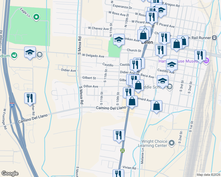 map of restaurants, bars, coffee shops, grocery stores, and more near 1016 Dillon Avenue in Belen
