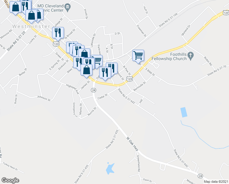 map of restaurants, bars, coffee shops, grocery stores, and more near 122 Cedar Street in Westminster