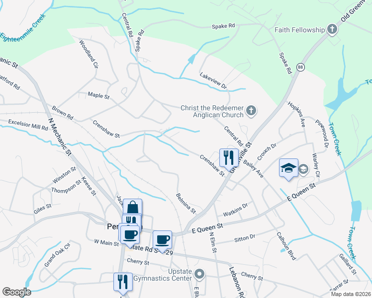 map of restaurants, bars, coffee shops, grocery stores, and more near 1012 Crenshaw Street in Pendleton
