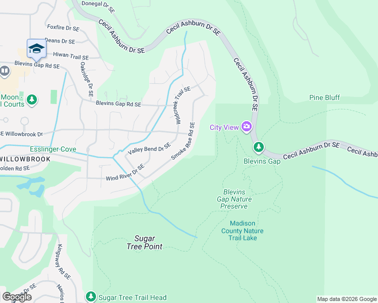 map of restaurants, bars, coffee shops, grocery stores, and more near 7907 Smoke Rise Road Southeast in Huntsville