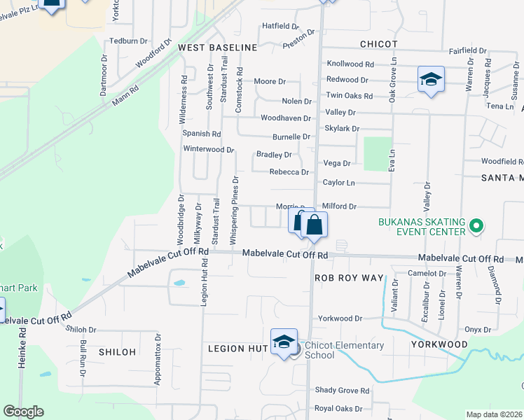 map of restaurants, bars, coffee shops, grocery stores, and more near 7924 Morris Drive in Little Rock