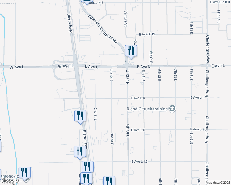 map of restaurants, bars, coffee shops, grocery stores, and more near 42622 East 3rd Street in Lancaster