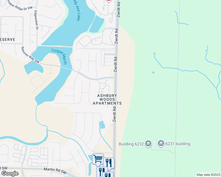 map of restaurants, bars, coffee shops, grocery stores, and more near 16 Ashbury Woods Drive Southwest in Huntsville