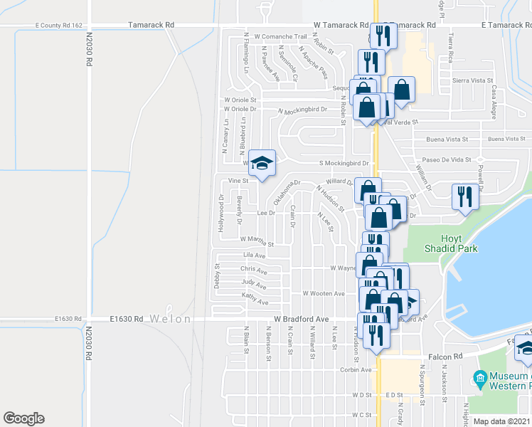 map of restaurants, bars, coffee shops, grocery stores, and more near 2049 Lee Drive in Altus