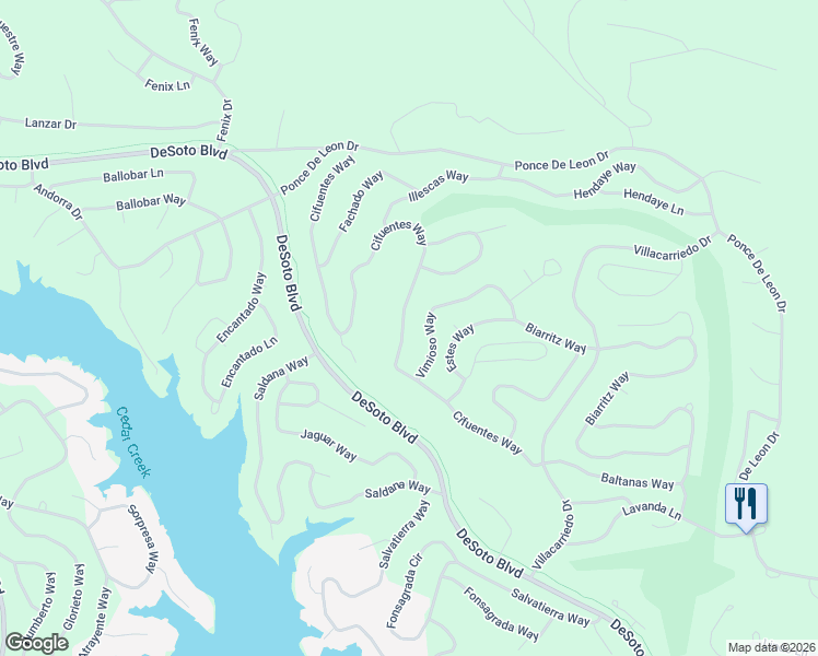 map of restaurants, bars, coffee shops, grocery stores, and more near 114 Cifuentes Way in Hot Springs Village