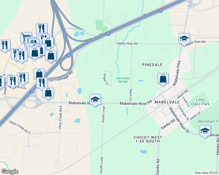 map of restaurants, bars, coffee shops, grocery stores, and more near 128 Angel Court in Little Rock