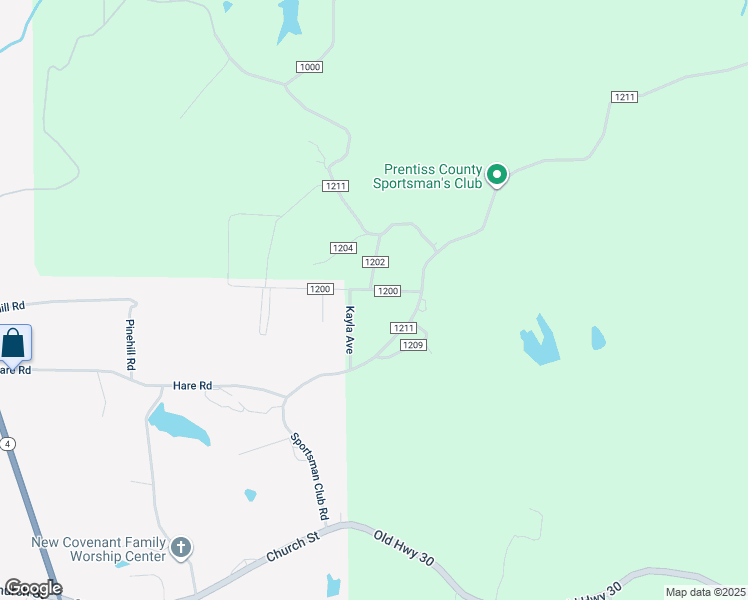 map of restaurants, bars, coffee shops, grocery stores, and more near County Road 1200 in Booneville