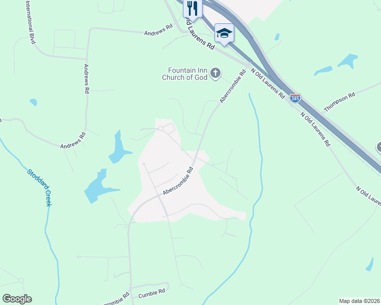 map of restaurants, bars, coffee shops, grocery stores, and more near 91 Little Virginia Road in Fountain Inn