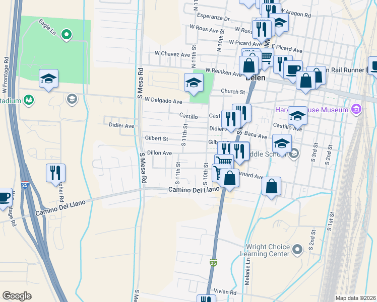 map of restaurants, bars, coffee shops, grocery stores, and more near 1016 Dillon Avenue in Belen