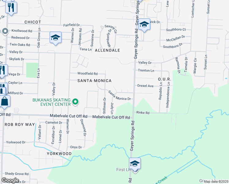 map of restaurants, bars, coffee shops, grocery stores, and more near 10116 Palo Alto Drive in Little Rock