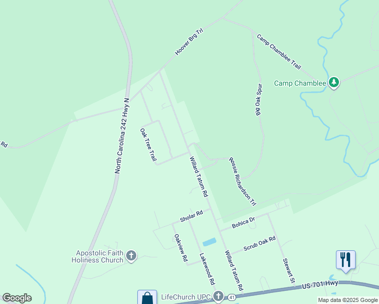 map of restaurants, bars, coffee shops, grocery stores, and more near Willard Tatum Road in Bladen County
