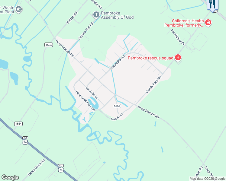 map of restaurants, bars, coffee shops, grocery stores, and more near 7200 Deep Branch Road in Pembroke