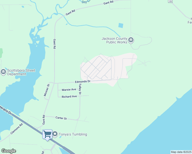 map of restaurants, bars, coffee shops, grocery stores, and more near 347 Jonathan Street in Scottsboro