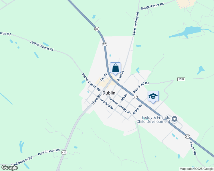 map of restaurants, bars, coffee shops, grocery stores, and more near Third Street in Dublin