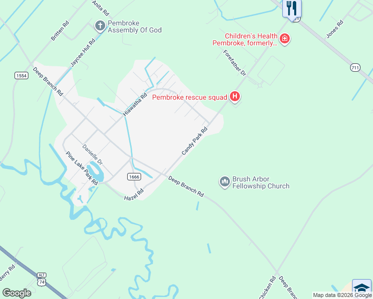 map of restaurants, bars, coffee shops, grocery stores, and more near 338 Candy Park Road in Pembroke