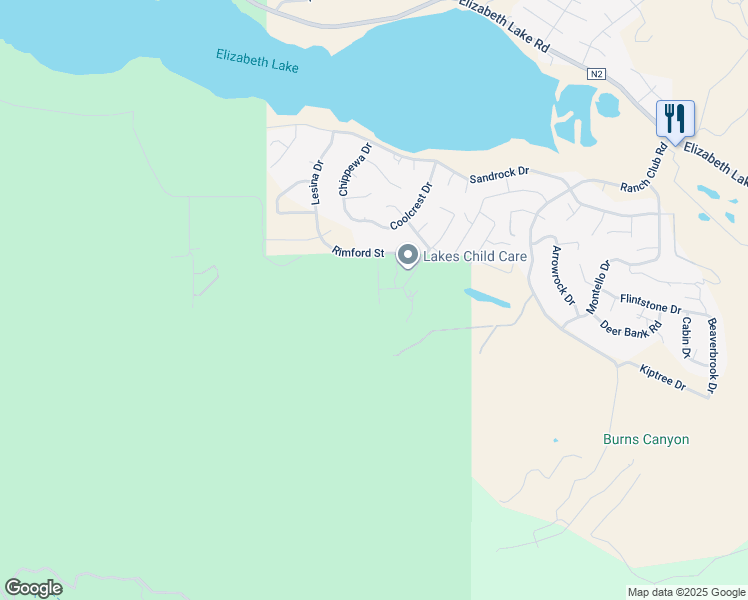 map of restaurants, bars, coffee shops, grocery stores, and more near Pinecliff Drive in Elizabeth Lake