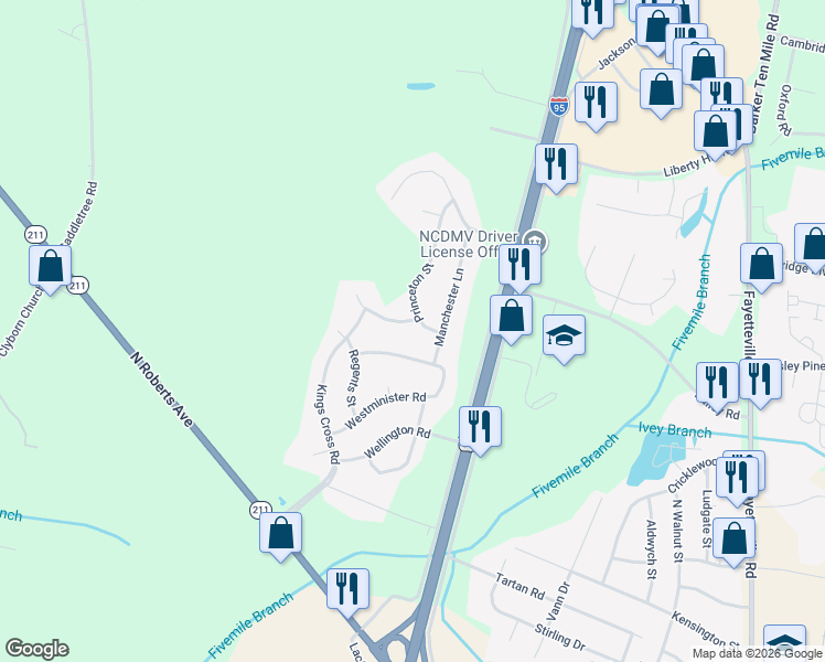 map of restaurants, bars, coffee shops, grocery stores, and more near 4025 Manchester Ln in Lumberton