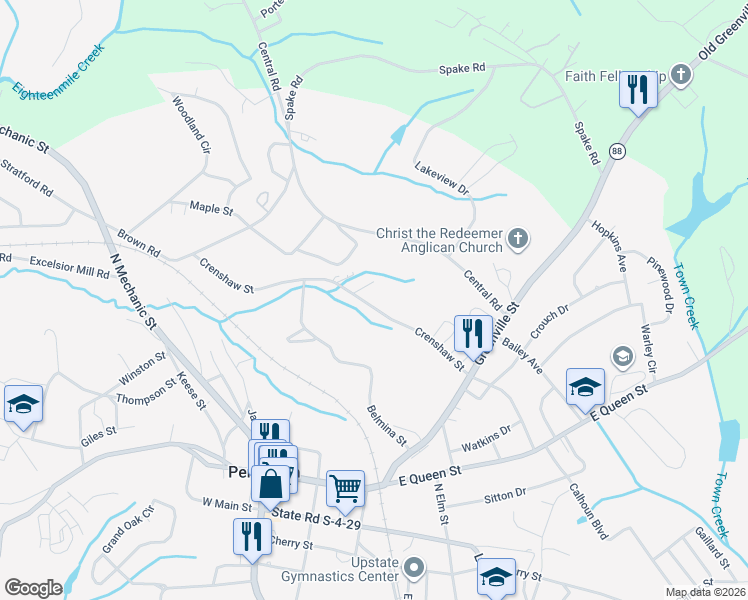 map of restaurants, bars, coffee shops, grocery stores, and more near 1012 Crenshaw Street in Pendleton