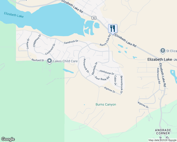 map of restaurants, bars, coffee shops, grocery stores, and more near 42625 Arrowrock Drive in Lake Hughes