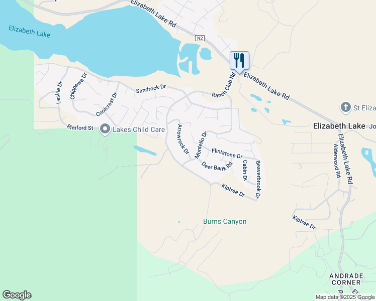 map of restaurants, bars, coffee shops, grocery stores, and more near 42624 Arrowrock Drive in Lake Hughes