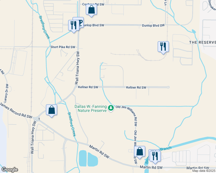 map of restaurants, bars, coffee shops, grocery stores, and more near 9800 Kellner Road Southwest in Huntsville