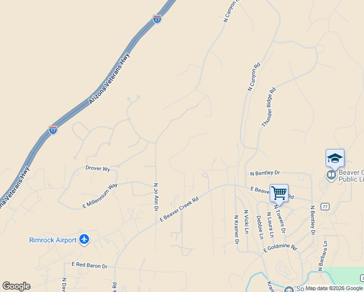 map of restaurants, bars, coffee shops, grocery stores, and more near 6050-6100 Point of View Trail in Lake Montezuma