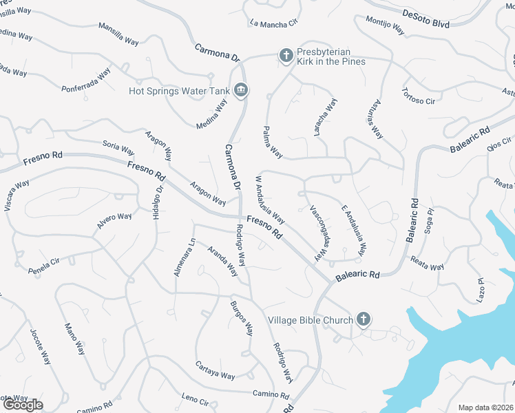 map of restaurants, bars, coffee shops, grocery stores, and more near 29 West Andalusia Way in Hot Springs