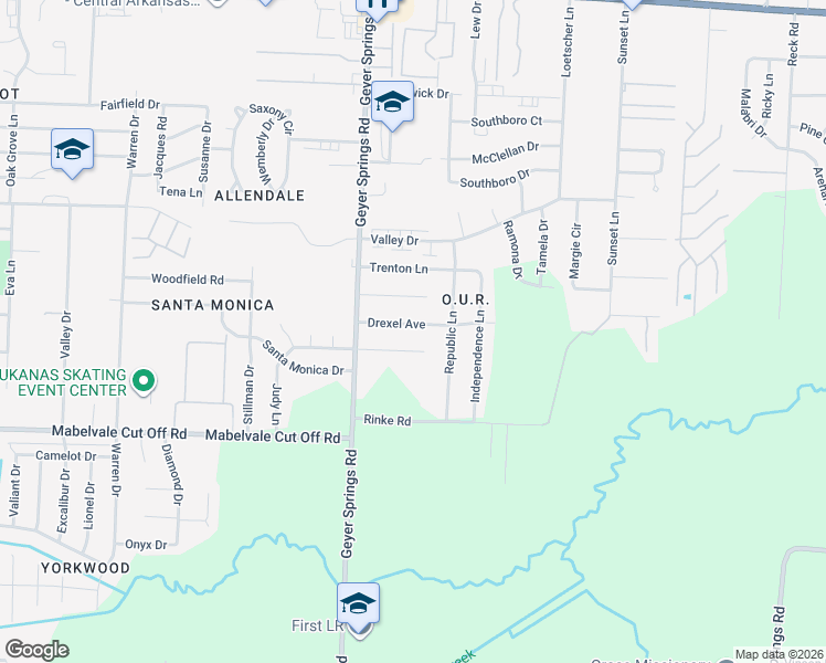 map of restaurants, bars, coffee shops, grocery stores, and more near 5811 Palo Alto Drive in Little Rock
