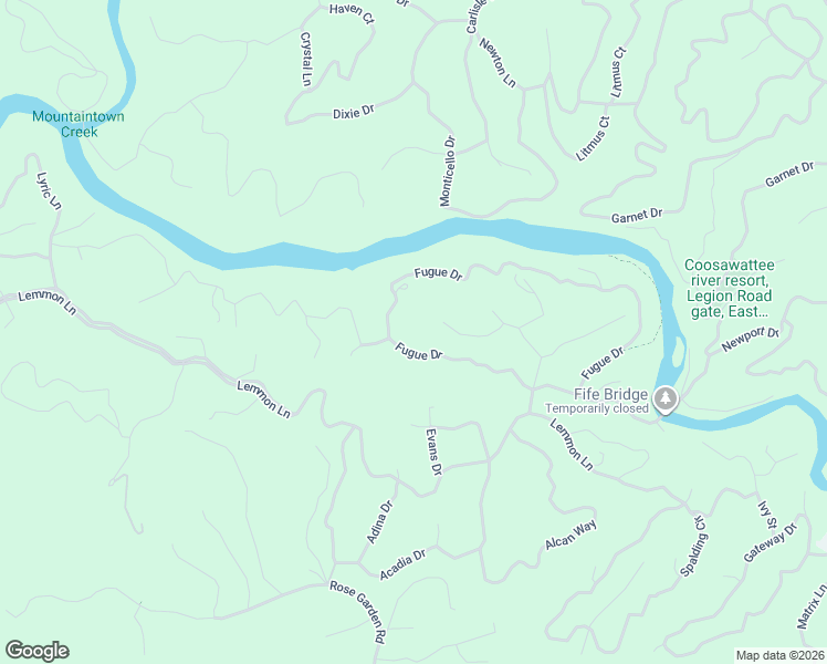map of restaurants, bars, coffee shops, grocery stores, and more near 310 Fugue Drive in Ellijay