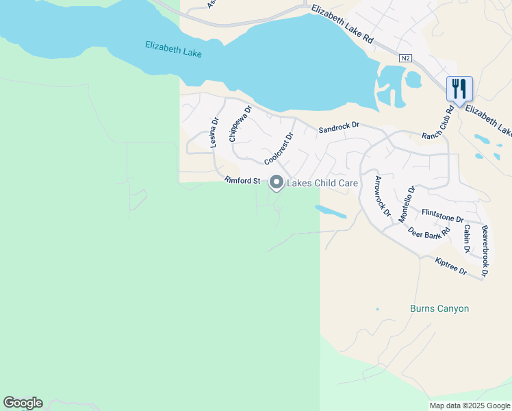 map of restaurants, bars, coffee shops, grocery stores, and more near Pinecliff Drive in Elizabeth Lake