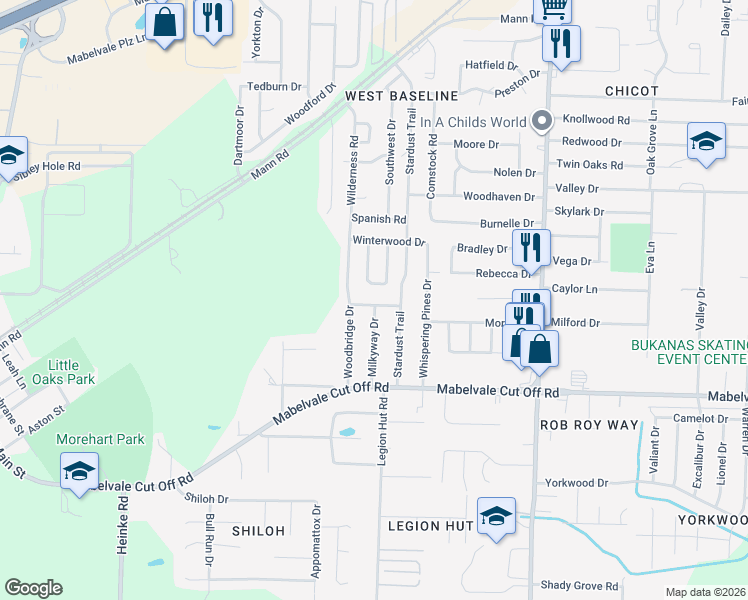 map of restaurants, bars, coffee shops, grocery stores, and more near 10018 Prospect Loop in Little Rock