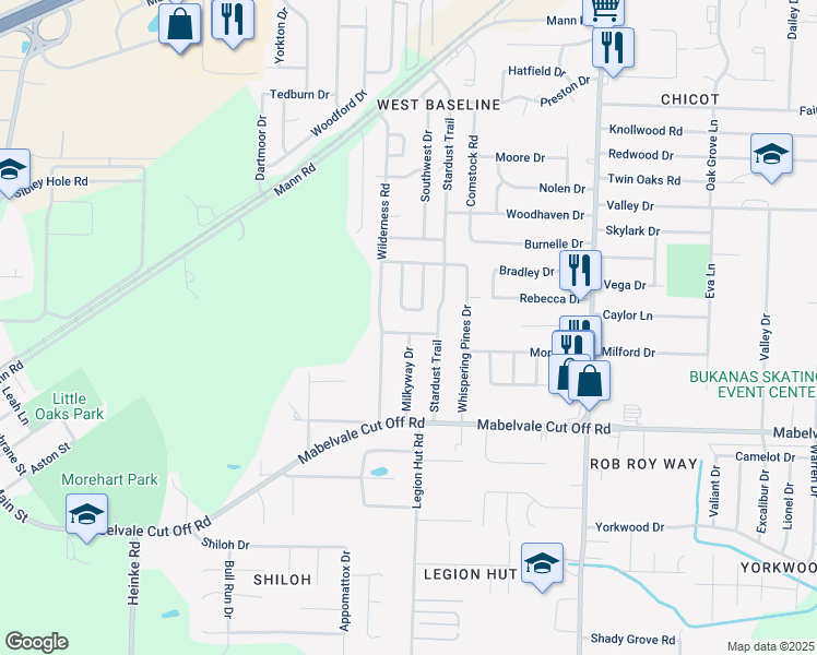 map of restaurants, bars, coffee shops, grocery stores, and more near 10018 Prospect Loop in Little Rock